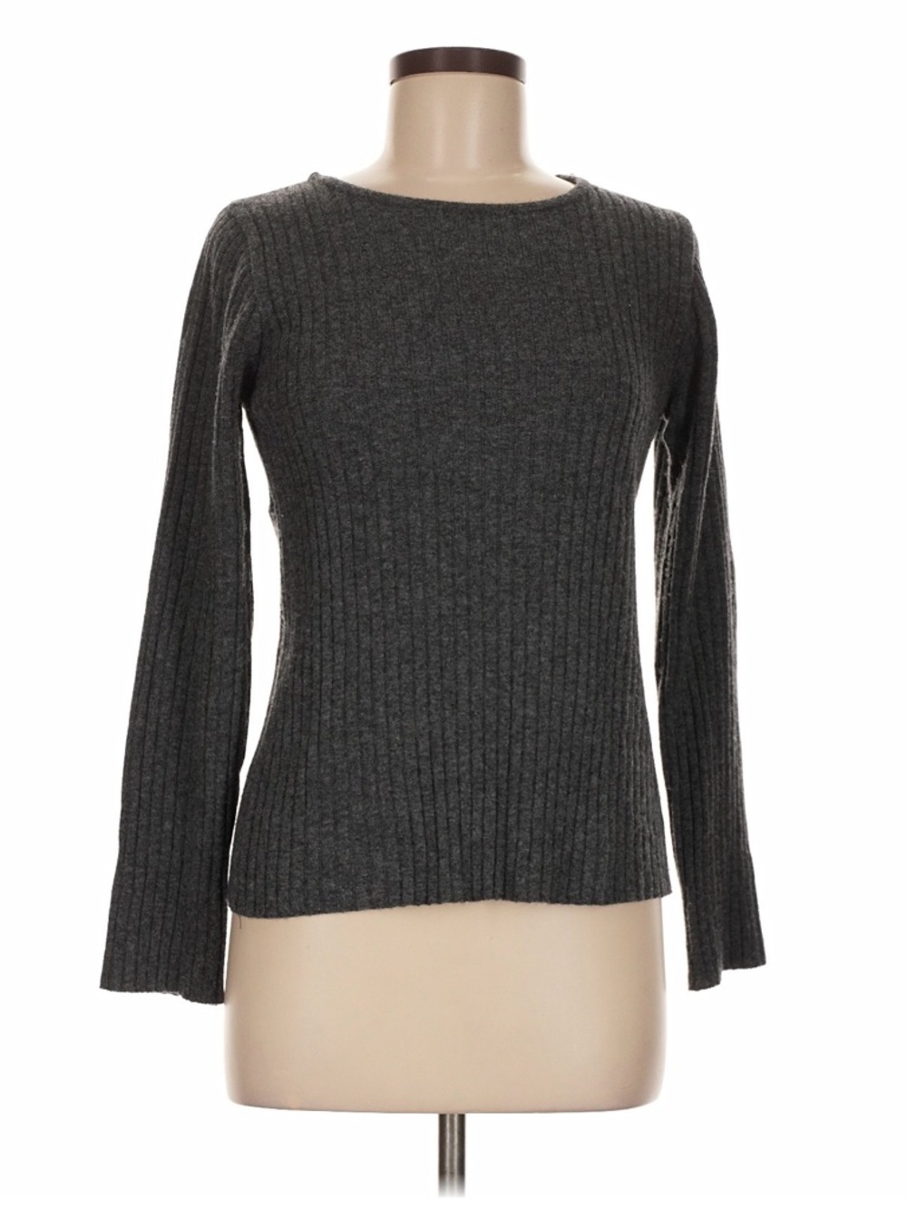 *Avecnous Women's Charcoal Ribbed Merino Wool & Cashmere Blend Long Knit Sweater
